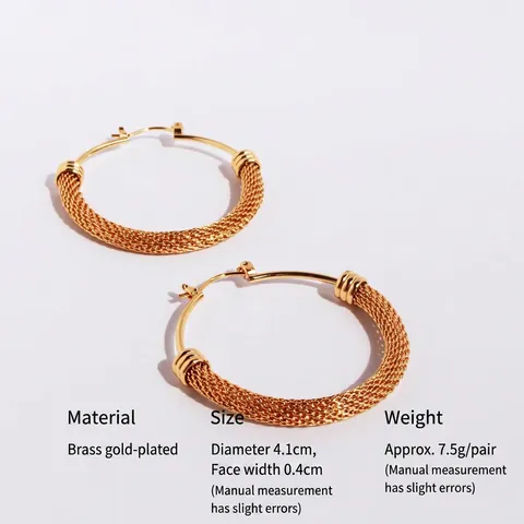 Mesh Woven Large Hoop Earrings Brass Gold Silver Plated Mesh Texture Statement Round Circle Earrings For Women Party Jewelry