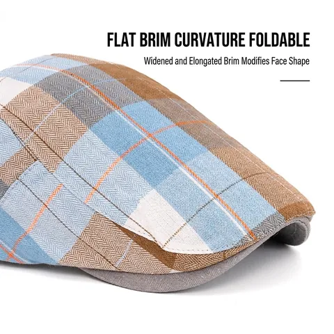 Retro Plaid Schirmmütze Polyester Atmungsaktives Mesh Verstellbare Schnalle Britischer Stil Newsboy Hut Unisex