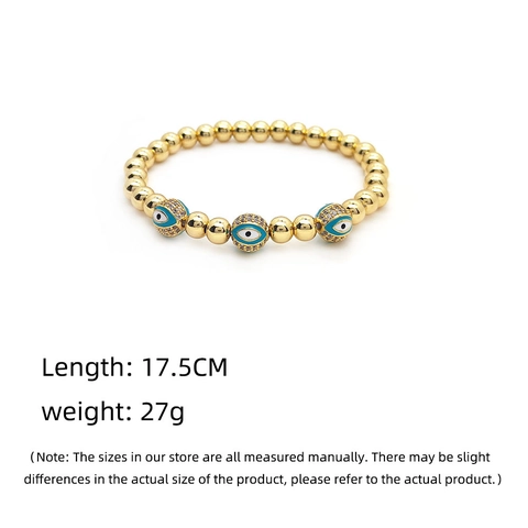 Evil Eye Perlenarmband 18K Vergoldetes Kupfer Mikro Pave Zirkon Emaille Elastischer Schmuck Mode Geschenk