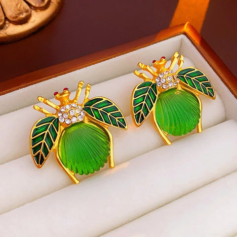 Orecchini Vintage In Rame Con Perno In Argento Smalto Zircone Perla Artificial Geometrico Elegante Gioielli Retro Per Donne