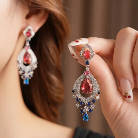 Pendientes Colgantes De Gota Estilo Corte Vintage Con Poste De Plata Circonita Colorida Forma De Pera Joyería De Lujo Para Mujer
