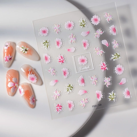 Stickers Nail Art Relief 5D Autocollants Motifs Floraux Imperméables Décoration De Manucure Pour Femmes Élégant