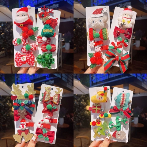 Barrettes Noël Tissu Métal Peluche Paillettes Renne Bonhomme De Neige Père Noël Vacances Fête Accessoires Cheveux Filles