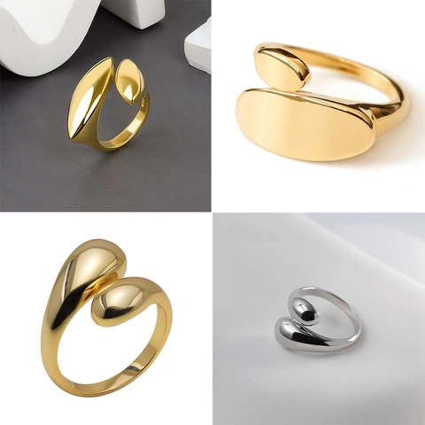 Minimalist Geometric Water Drop Open Ring Polished Oval Adjustable Fashion Jewelry For Women