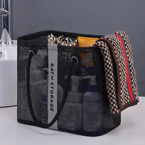 Portable Mesh Shower Caddy Bath Storage Bag Breathable Quick Dry Draining Travel Toiletries Handheld Foldable Organizer