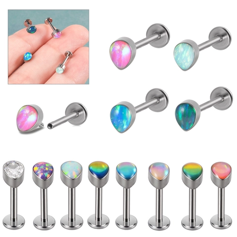 Teardrop Opal Labret Stud G23 Titan Innengewinde Lippenring Piercing Schmuck Hypoallergen Für Damen Herren