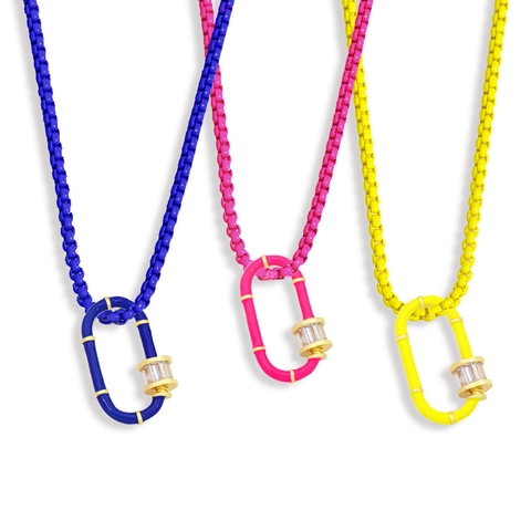 Enamel Carabiner Pendant Necklace Candy Color Copper Box Chain With Zircon Minimalist Geometric Clavicle Jewelry Women