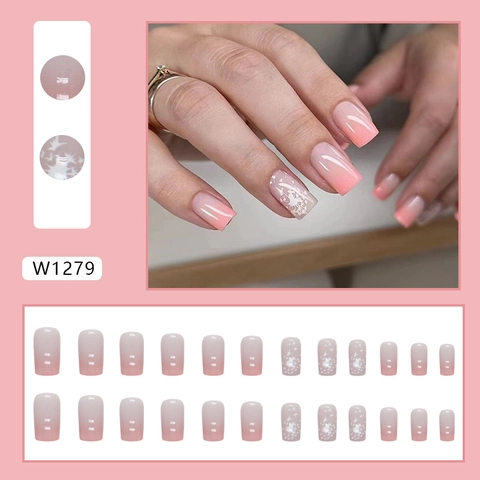 Square Press On Nails Pink Gradient Blush Dandelion Art Sweet Elegant Wearable ABS Resin Manicure For Women