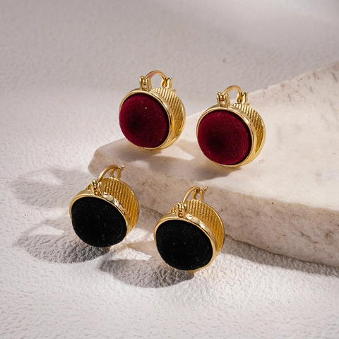 Pendientes Redondos Reversibles Vintage Aleación Flocado Terciopelo Imitación Perla Artificial Geométrico Retro Elegante Mujeres