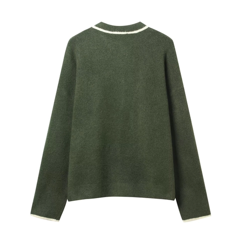 Cardigan In Maglia Da Donna Finiture A Contrasto Girocollo Manica Lunga Maglione Con Bottoni Stile Dolce Poliestere Verde