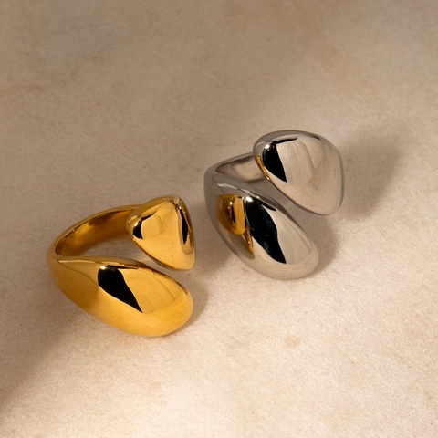 Minimalist Edelstahl Offener Ring Für Damen Asymmetrisches Tropfen Design 18K Vergoldet Poliert Mode Schmuck Geschenk