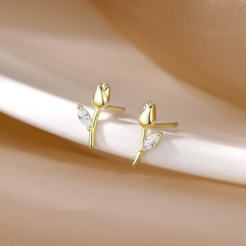 925 Sterling Silber Tulpen Ohrstecker Mit Zirkonia Blume Floraler Schmuck Für Damen Elegantes Zartes Accessoire