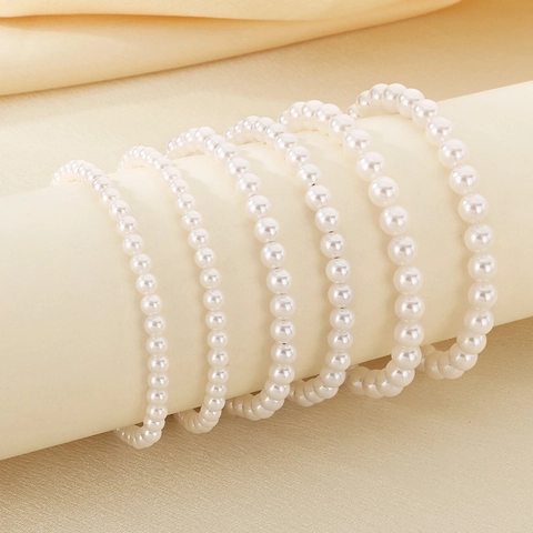 Elegante Bracciale In Künstliche Perle Di Vetro Bianco Rotondo Per Donna Gioielli Minimalisti In Imitazione Perla Artificial Con Catena Di Estensione Regolabile