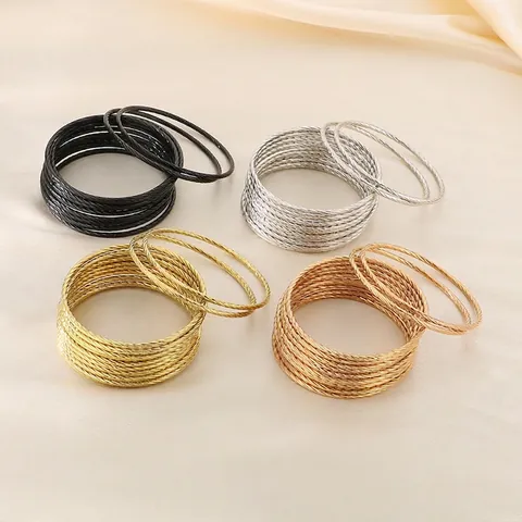 Brazaletes Multicapa De Acero Inoxidable Retorcido Moda Apilables Textura De Alambre De Cable Para Mujeres