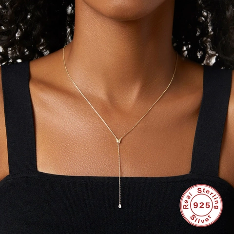 Collana con Nappina a Farfalla in Argento Sterling 925 per Donna Raffinata Collana a Catena a Y con Zirconia Intarsiata