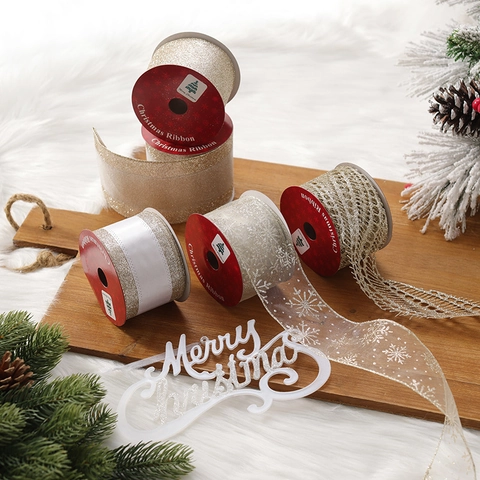 Ruban De Noël Scintillant Maille Velours Motif Flocon De Neige Pour Décoration Sapin De Noël Emballage Cadeau DIY