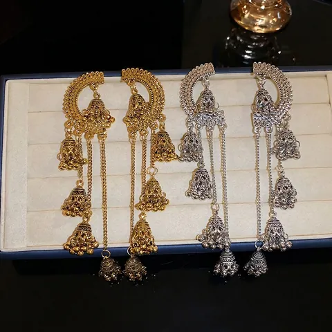 Böhmische Vintage Jhumka Quasten Ohrringe Mit Silbernen Ohrsteckern Ethnische Lange Hohle Geometrische Schmuck Für Damen