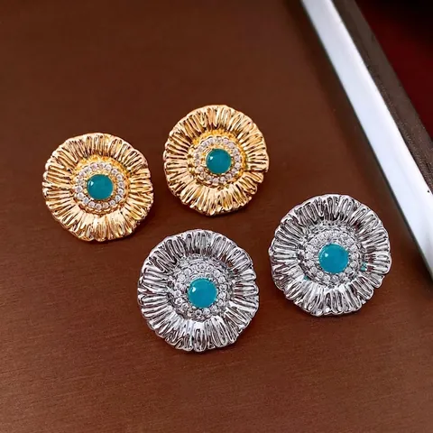 Orecchini A Lobo Girasole Vintage Zircone Rame Gioielli Con Perno In Argento Floreale Retro Per Donna