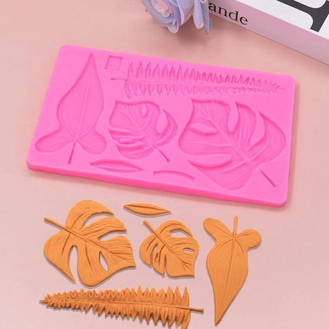 Tropical Leaf Silicone Mold Monstera Fern Banana Foliage Design For Fondant Cake Decoration DIY Craft Baking Pink