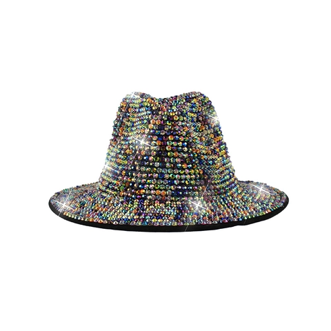 Chapeau Fedora Strass Scintillant Style Cowboy Vintage Scène Fête Carnaval Costume Coiffe De Spectacle