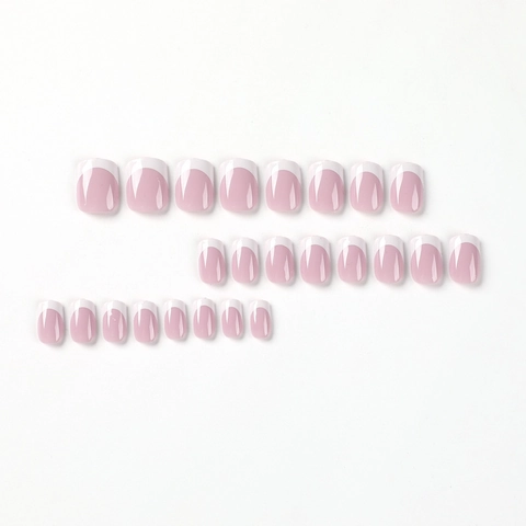 French Tip Press On Nails Purple Pink Square Round Glossy Elegant Artificial False Nails For Women Daily Manicure Style