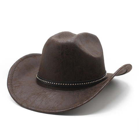 Cappello Da Cowboy Western Vintage Con Texture Screpolata Tesa Larga Fedora Con Fascia Borchiata Per Uomo Donna Stile Etnico
