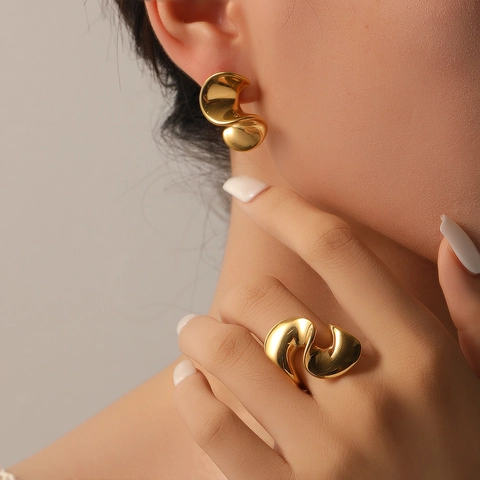 Anello A Onda Irregolare A Forma Di S Placcato Oro 18K Acciaio Inossidabile Gioielli Geometrici Minimalisti Donna