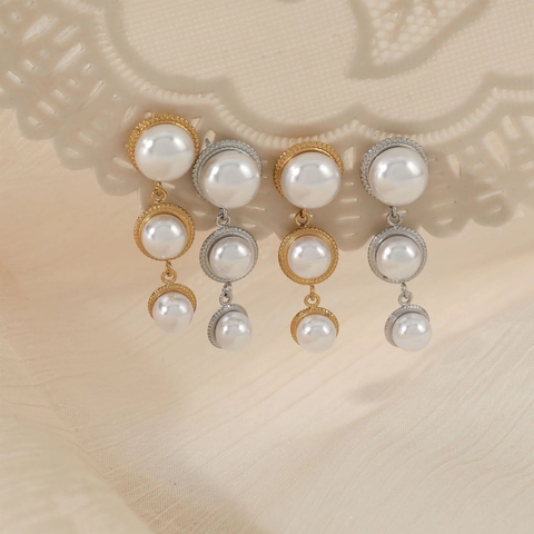 Eleganti Orecchini A Goccia Con Künstliche Perle Di Imitazione A Strati Acciaio Inossidabile Vintage Gioielli Per Donne