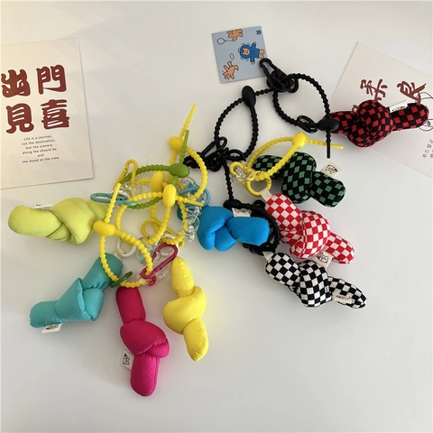 Knotted Fabric Bag Pendant Keychain Charm Checkerboard Plaid Cute Korean Ins Style Accessory For Handbag Backpack