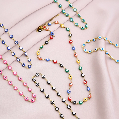 Evil Eye Necklace Stainless Steel Enamel Beads Gold Plated Chain Fashion Jewelry For Women Men