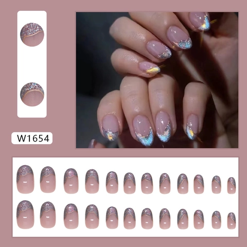 Cat Eye Press On Nägel French Tip Shimmer Nude Pink Blau Lila Wiederverwendbare Künstliche Fingernägel Für Damen Maniküre