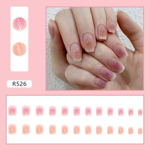 Uñas Postizas de Estilo Francés Dulce para Mujer con Pegamento Diseño de Corazón y Flor Degradado Uñas Artificiales Brillantes