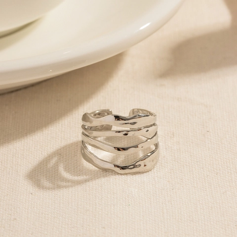 Minimalistischer Mehrlagiger Gewellter Offener Ring Für Damen Wasserdichter Edelstahl Verstellbarer Individueller Schmuck