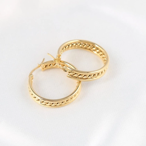 Geometric Hoop Earrings Stainless Steel Braided Twisted Texture Vacuum Plated Retro Minimalist Fashion Jewelry Women