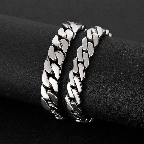 Pulsera De Cadena De Eslabones Cubanos Acero Inoxidable 316L Pulido Punk Hip Hop Joyería Para Hombres Y Mujeres Color Plata
