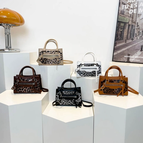 Trendige Leopard Muster PU Leder Umhängetasche Für Damen Retro Reißverschluss Crossbody Tasche Kleine Quadratische Handtasche