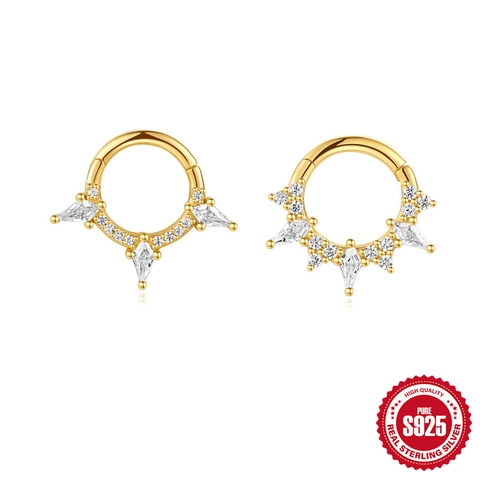 925 Sterling Silver Geometric Zirconia Nose Ring For Women Electroplated Marquise Zirconia Piercing Jewelry Cartilage Earring
