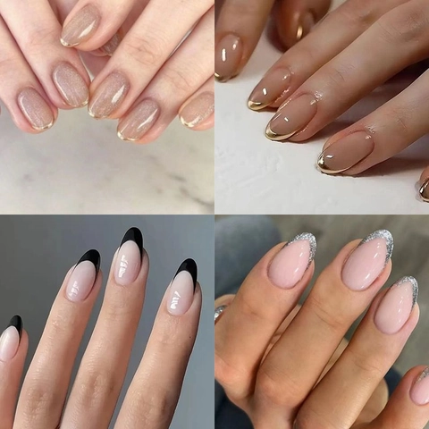 French Press On Nails ABS Artificial Fake Nails Oval Almond Shape Glitter Cat Eye Gradient Full Cover Manicure For Women