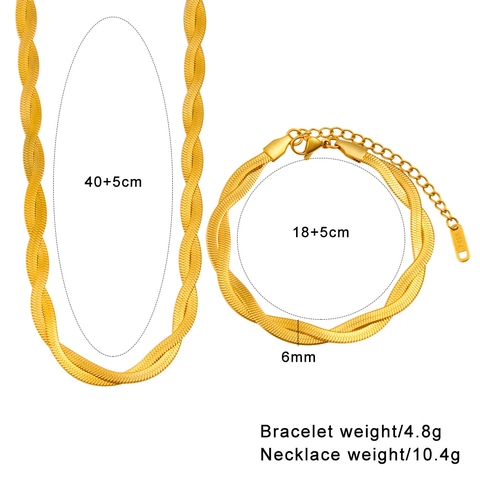 French Vintage Necklace And Bracelet 18K Gold Plated Stainless Steel Double Layer Snake Bone Braided Chain Geometric Jewelry