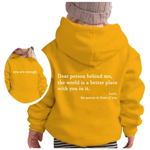 Kids Hoodie Fleece Lined Long Sleeve Letter Print You Are Enough Slogan Casual Sweatshirt Boys Girls
