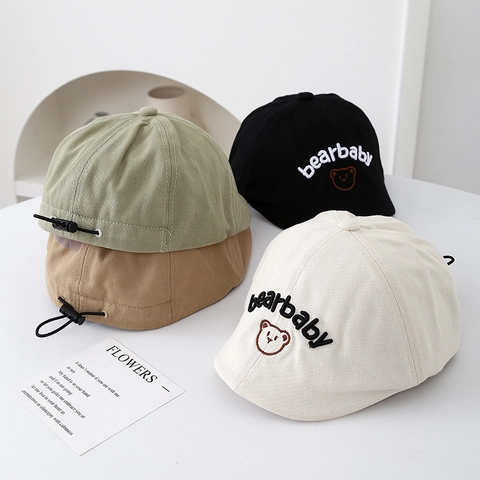 Baret Voor Kinderen Katoen Berenborduursel Newsboy Pet Verstelbaar Trekkoord Schilderspet Lente Herfst Modieus Accessoire
