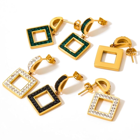 Orecchini A Pendente Quadrati Geometrici Retro Francesi Acciaio Inossidabile Con Strass Gioielli Di Moda Per Donne