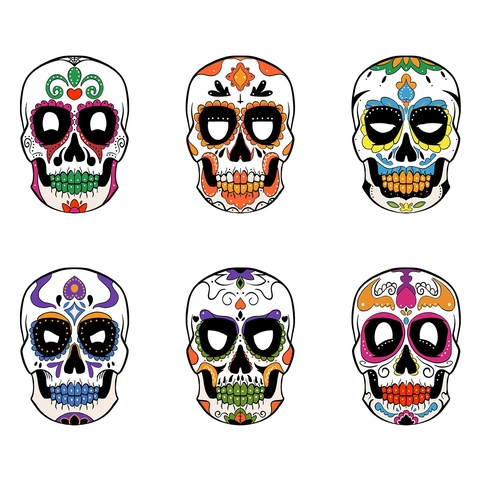 Mexican Day Of The Dead Paper Masks Sugar Skull Masquerade Party Decoration Colorful Floral Patterned Halloween Event Accessories