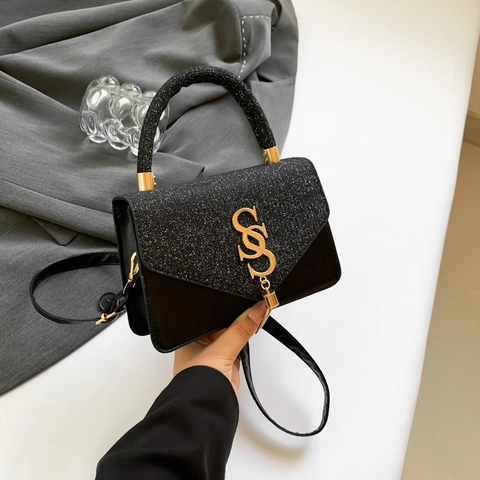 Mode Pailletten Patchwork PU Leder Umhängetasche Damen Metall Logo Quaste Täglich Pendeln Schultertasche Kleine Quadratische Tasche