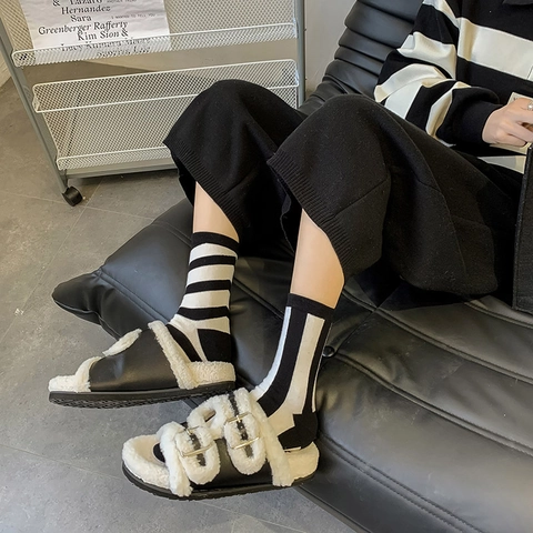 Damen Baumwolle Gestreifte Crew Socken Japanischer Retro Stil Schweißabsorbierend Atmungsaktiv Lässig Mittelhoch