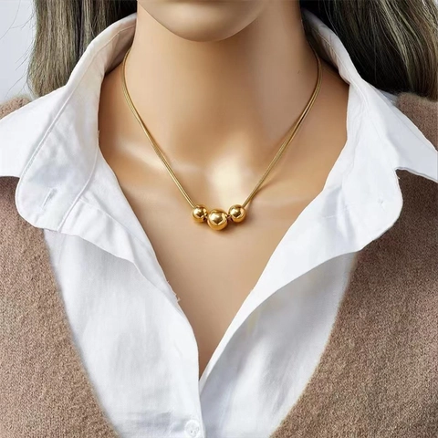 Minimalistische Kette Mit Drei Perlen Hochglanzpolierter Edelstahl Schlangenkette Schmuck Für Damen
