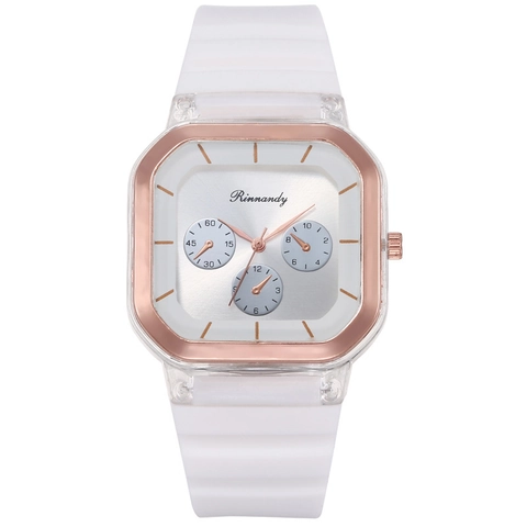 Montre À Quartz Pour Femmes Cadran Carré Bracelet En Silicone Lunette Or Rose Boîtier Transparent Sportive Décontractée Montre-Bracelet