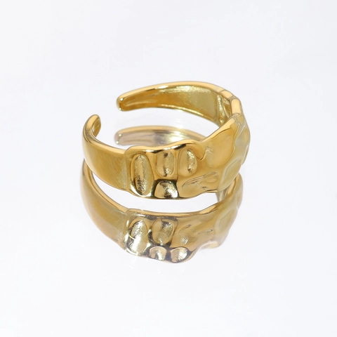 Anello Aperto Vintage con Trama Martellata per Donna Placcato Oro Acciaio Inossidabile Fascia Geometrica Gioielli Regalo