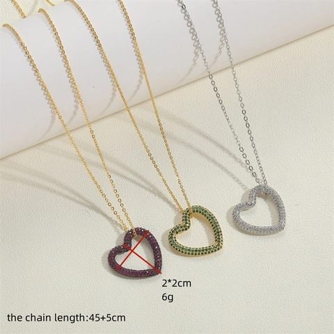 Collana Con Ciondolo A Cuore Rame Zirconia Cubica Colorata Micro Pavé Design Cavo Gioielli Di Moda Regalo Per Donne