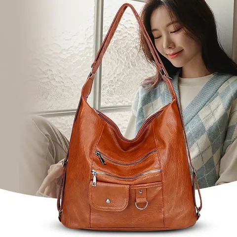 Bolso De Hombro Para Mujer Cuero De PU Suave Gran Capacidad Multibolsillos Bandolera Retro Vintage Informal Funcional